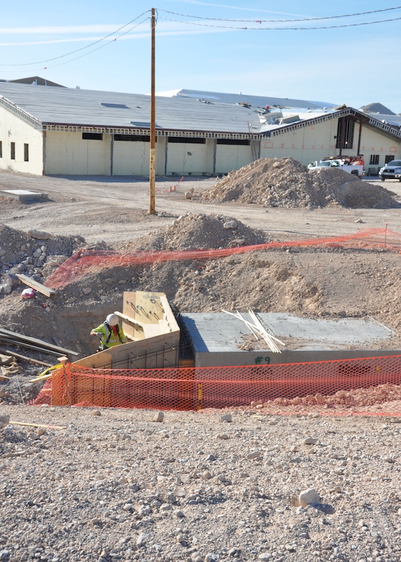 The U.S. Army Corps of Engineers Los Angeles District’s Las Vegas Resident Office works on Phase II of the Sloan Army Reserve Center construction project in Nevada June 24. Among the features of the $16.6 million project are inlets and catch basins to help manage the flow of storm water.