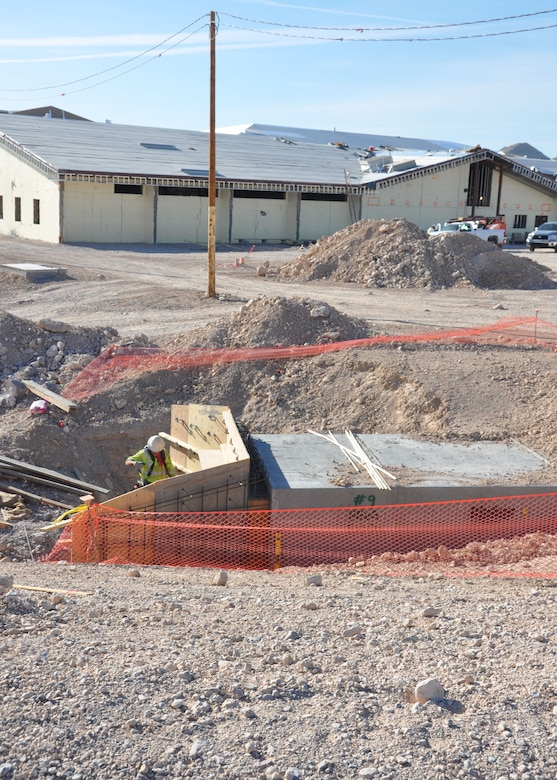 The U.S. Army Corps of Engineers Los Angeles District’s Las Vegas Resident Office works on Phase II of the Sloan Army Reserve Center construction project in Nevada June 24. Among the features of the $16.6 million project are inlets and catch basins to help manage the flow of storm water.