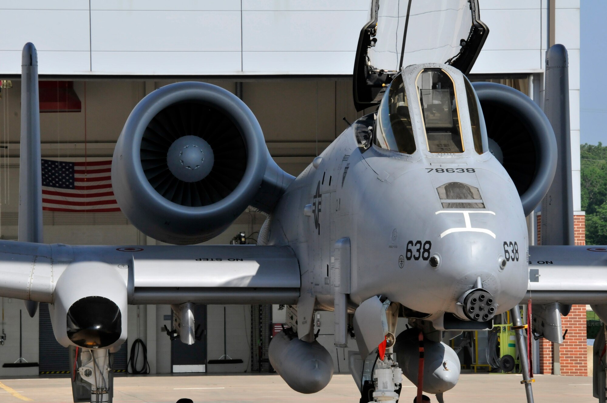 A-10C Thunderbolt II "Warthog" aircraft, Tail No. 638, sits at Ebbing Air National Guard Base, Fort Smith, Arkansas, June 3, 2014. The A-10 was transferred to Moody Air Force Base, Georgia as part of the 188th Wing's conversion to a remotely piloted aircraft/intelligence, surveillance and reconnaissance mission. (U.S. Air National Guard photo by Airman 1st Class Cody Martin/Released)