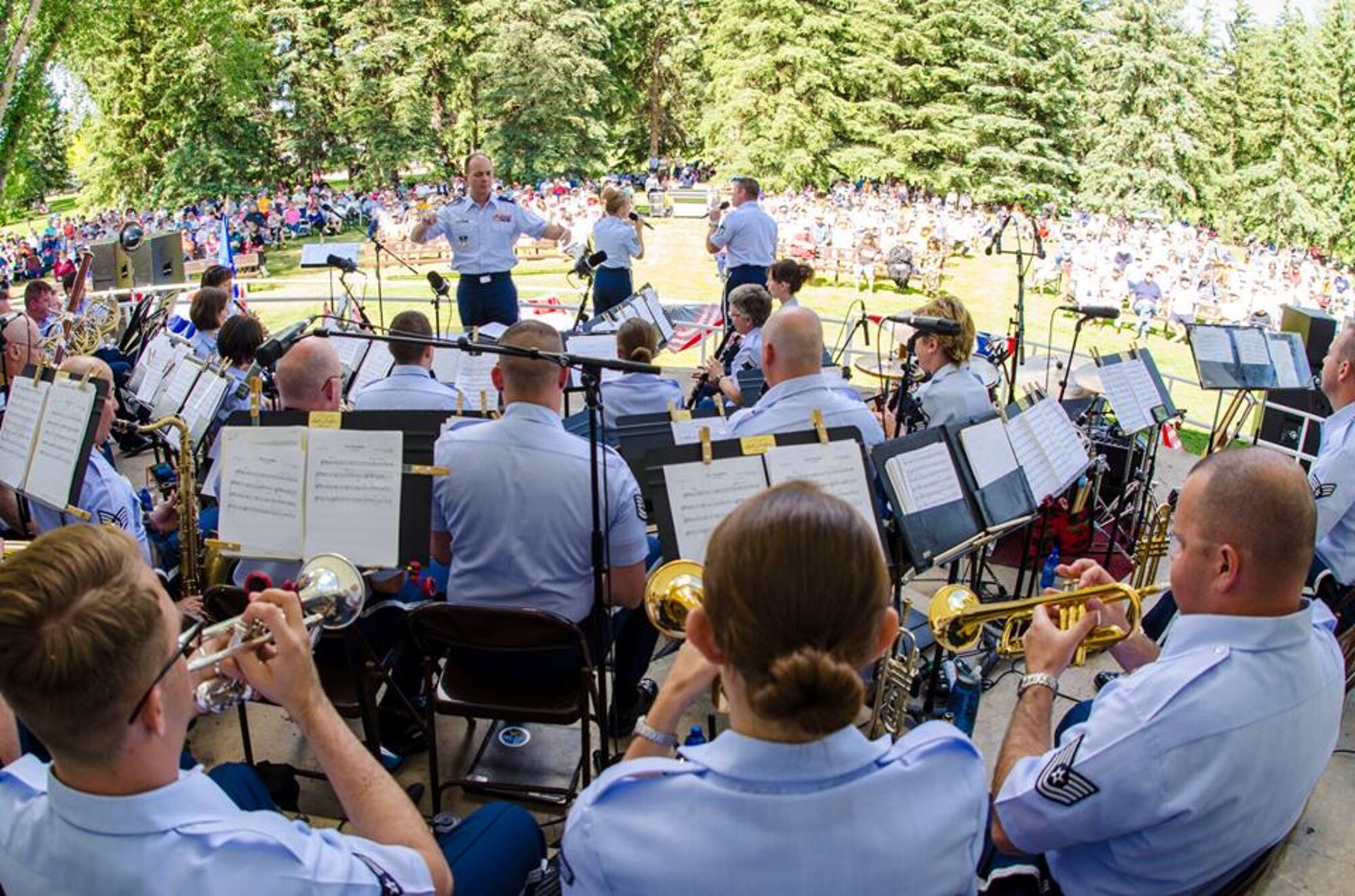U.S. Air Force Academy Band performs for a crowd during a recent outreach tour to Wyoming and South Dakota where the band teamed with Academy Admissions to educate concert goers on Air Force and Academy life. (U.S. Air Force Academy Band photo)