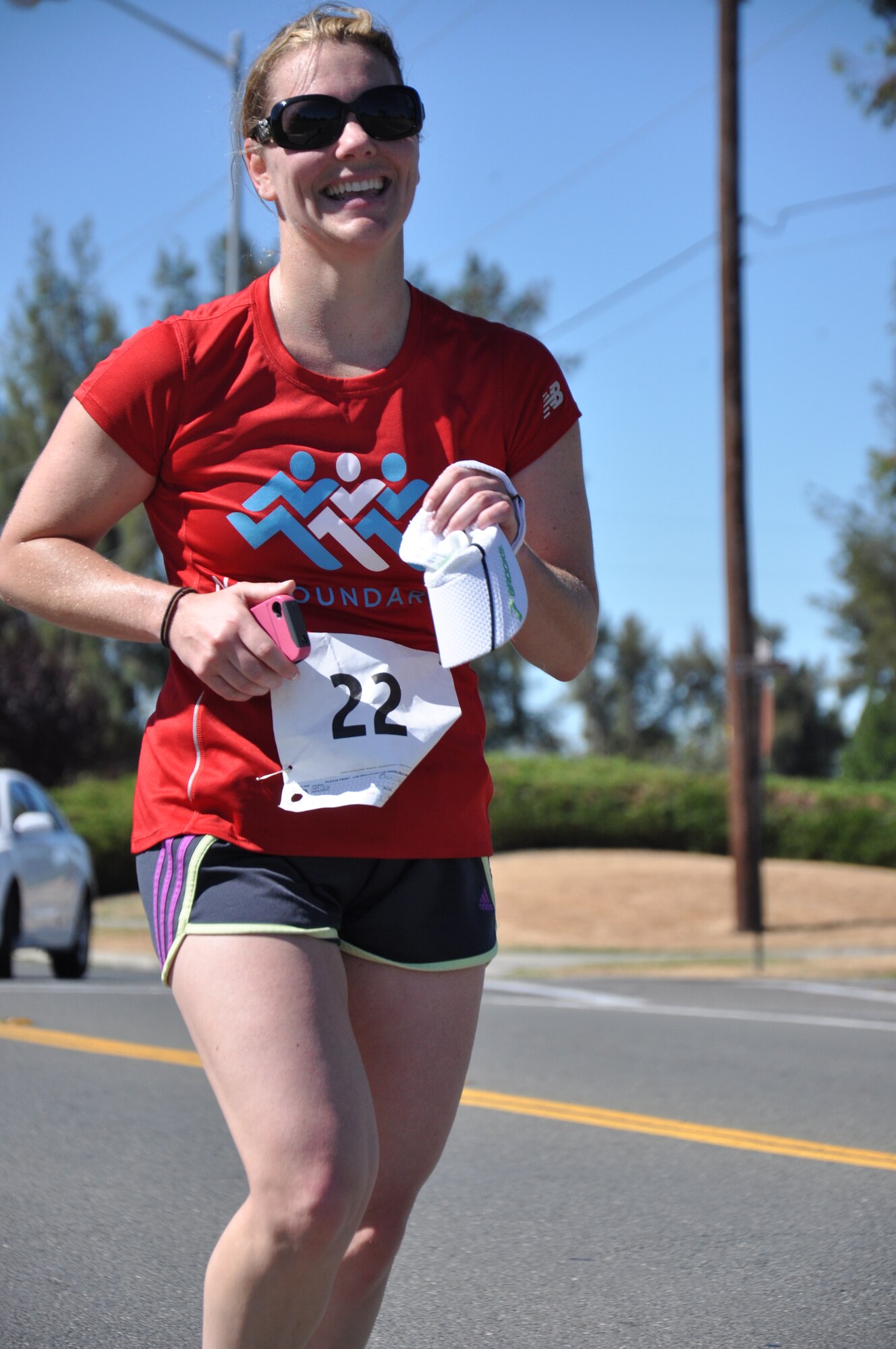 A participant runs the last portion of the triathlon. The event was hosted by the 60th Force Support Squadron in hopes of providing a fun, but physically challenging, event. 