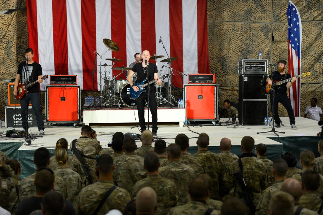 The American rock band Vertical Horizon performs for U.S. service members on Bagram Airfield, July 4, 2014.