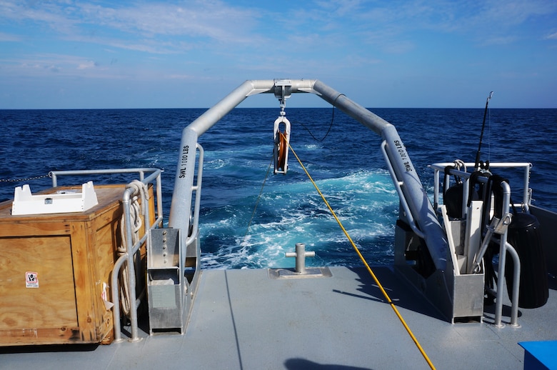 Specialized research equipment can be towed underwater off the stern of the Florida II. The equipment provides important data required for many different types of Corps projects.