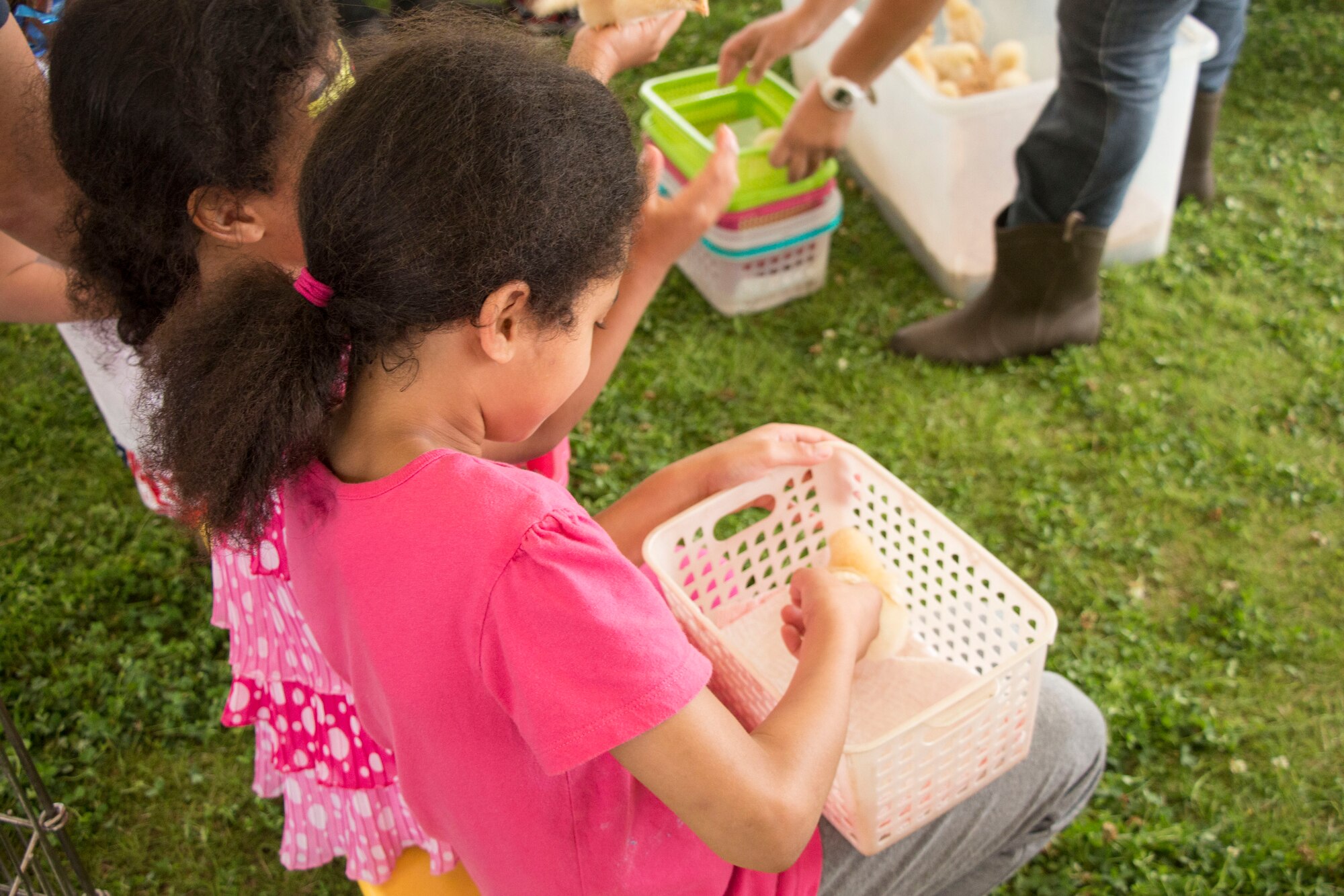 A child pets a baby chicken during the Celebrate America festival at Yokota Air Base, Japan on July 4, 2014. Festivities of the day included a 5K run, live music performances, petting zoos, go-kart racing and fireworks. (U.S. Air Force photo by 2nd Lt. Ashley Wright/Released)
