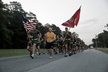 Brig. Gen. Edward D. Banta led the Marines and sailors of 2nd Marine Logistics Group during their group-wide run at Camp Lejeune, N.C., July 2, 2014. Hundreds of service members took to the street early in the morning in a formation that stretched for hundreds of yards. More than 8,000 men and women currently serve with the 2nd MLG, and all available personnel joined the group as a way to build unit camaraderie before the Fourth of July holiday. At the completion of the run, Banta and other members of the 2nd MLG command staff spoke to the assembled Marines and sailors and thanked them for their hard work and commitment to the unit’s mission.


