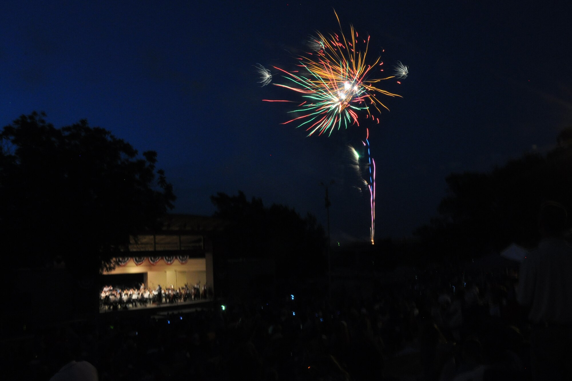 SAN ANGELO, Texas – Fireworks explode over the Annual Pops Concert at the Bill Aylor Sr. Memorial RiverStage here July 3. The firework demonstration synchronized to historical U.S. songs such as “You’re a Grand Old Flag,” “The Stars and Stripes Forever,” “God Bless the USA” and more. (U.S. Air Force photo/ Senior Airman Joshua Edwards)