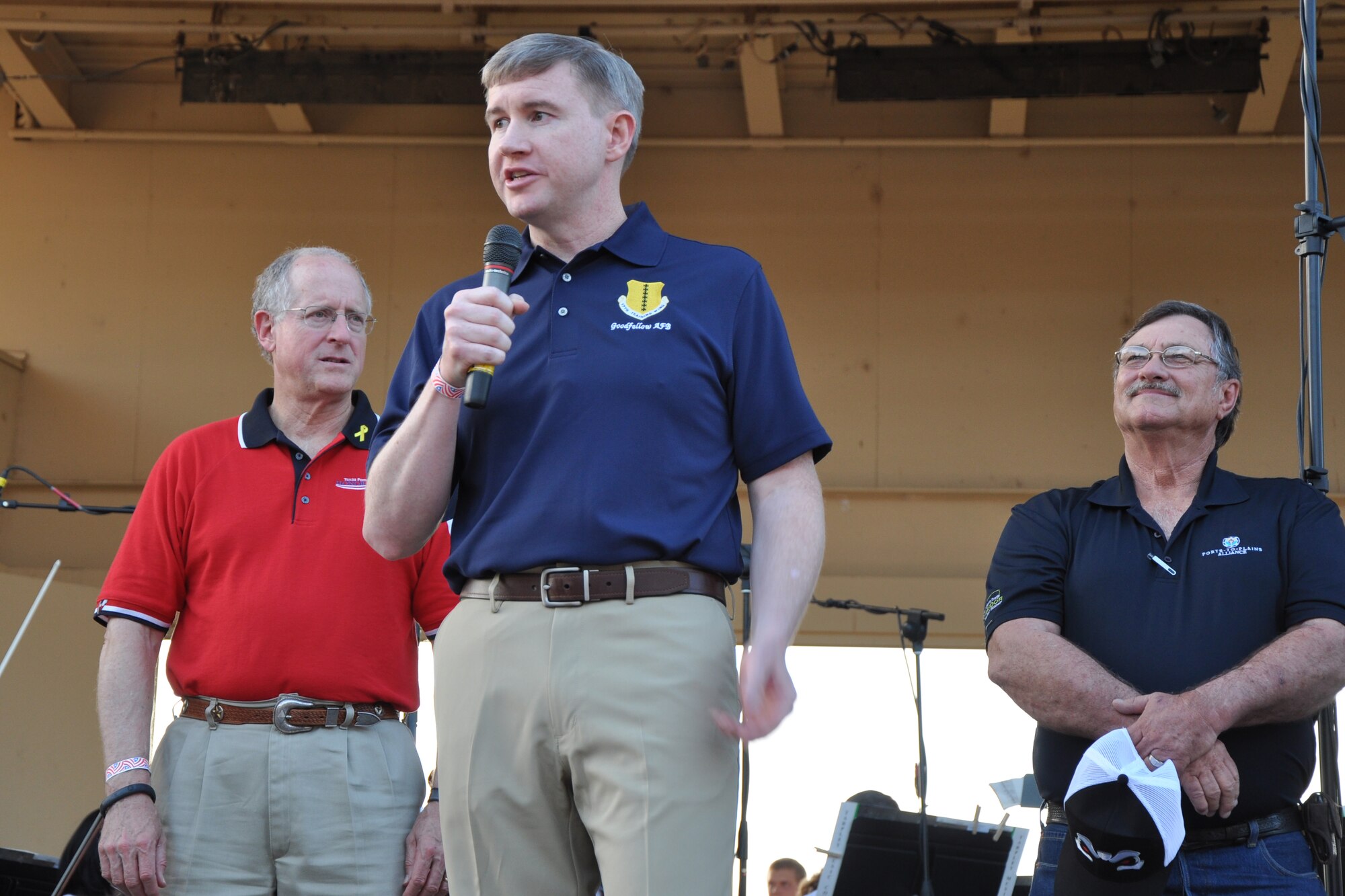 SAN ANGELO, Texas – Col. Terry J. Hamrick Jr., 17th Training Wing Vice Commander, speaks during the 27th Annual Pops Concert at the Bill Aylor Sr. Memorial RiverStage here July 3. During Hamrick’s speech he asked everyone at the concert to think about the deployed members. (U.S. Air Force photo/ Senior Airman Joshua Edwards)