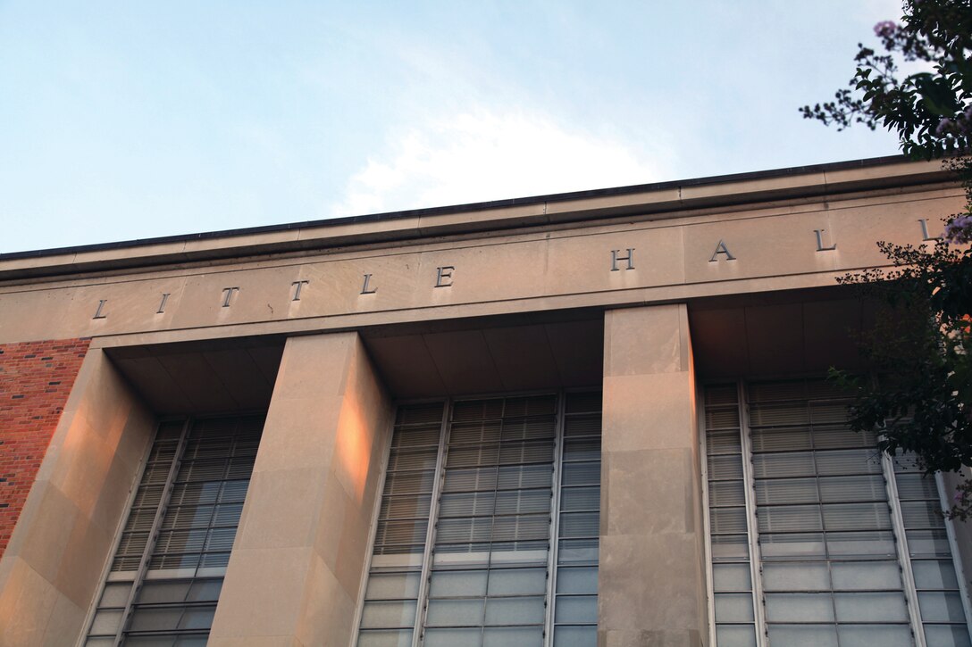 Early morning sun begins to steal across the front of Marine Corps Base Quantico’s Little Hall, July 8, 2014. Organizations have begun moving back into the left wing after renovations that lasted about a year and a half. 
