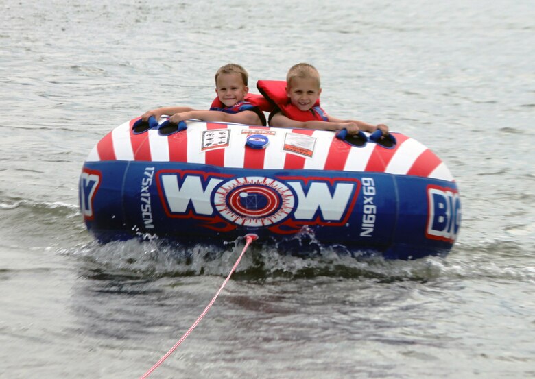 Nathan (left), age 4, and David, age 6, safely enjoy a summer day on Rough River Lake.