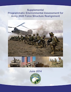 The Department of the Army has completed a Supplemental Programmatic Environmental Assessment for Army 2020 force structure realignment and is making a draft Finding of No Significant Impact available for public comment. All interested members of the public are invited to review and provide comments. Comments will be accepted until August 25. Please submit written comments to: U.S. Army Environmental Command, ATTN: SPEA Public Comments, 2450 Connell Road (Building 2264), Joint Base San Antonio-Fort Sam Houston, TX 78234-7664; or by email to usarmy.jbsa.aec.nepa@mail.mil. The SPEA and draft FNSI may be accessed at: ttp://aec.army.mil/Services/Support/NEPA/Documents.aspx . Also, approximately one week after publication of the Notice of Availability in the Federal Register by the Army, copies of the SPEA and draft FNSI will be available in some public libraries near the affected installations.