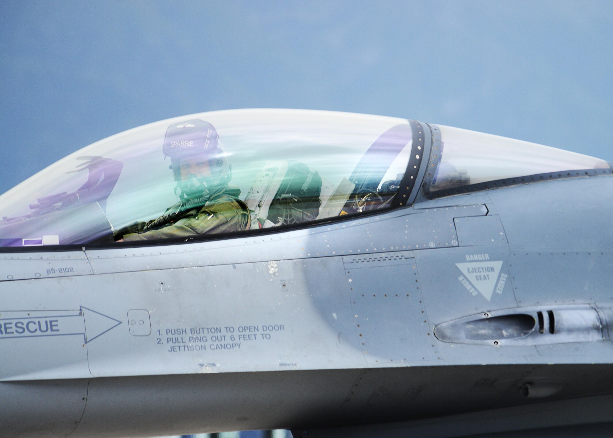 Col. Brent Vosseller, 31st Fighter Wing vice commander, completes his final flight, July 10, 2014, at Aviano Air Base, Italy. Vosseller served as the vice commander for more than two years. His next assignment will be inspector general, Pacific Air Forces headquarters. (U.S. Air Force photo/Airman 1st Class Deana Heitzman)