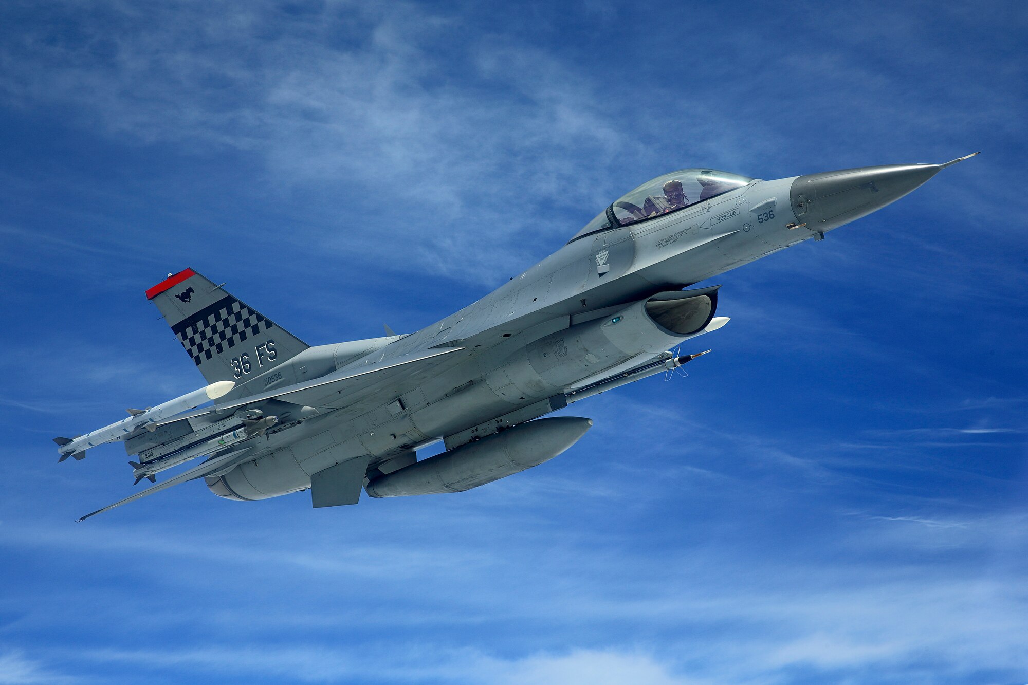 An F-16 Fighting Falcon from the 36th Fighter Squadron flies over the Republic of Korea, May 14, 2014. (Courtesy Photo/John M. Dibbs)