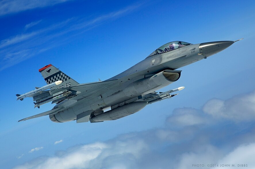 An F-16 Fighting Falcon from the 36th Fighter Squadron flies over the Republic of Korea, May 14, 2014. (Courtesy Photo/John M. Dibbs)