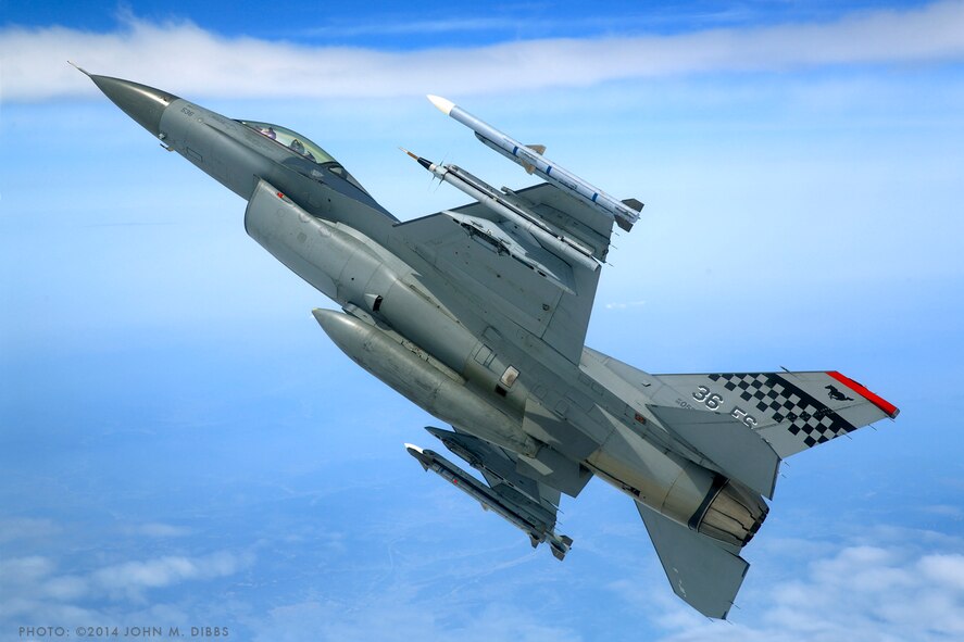 An F-16 Fighting Falcon from the 36th Fighter Squadron flies over the Republic of Korea, May 14, 2014. (Courtesy Photo/John M. Dibbs)