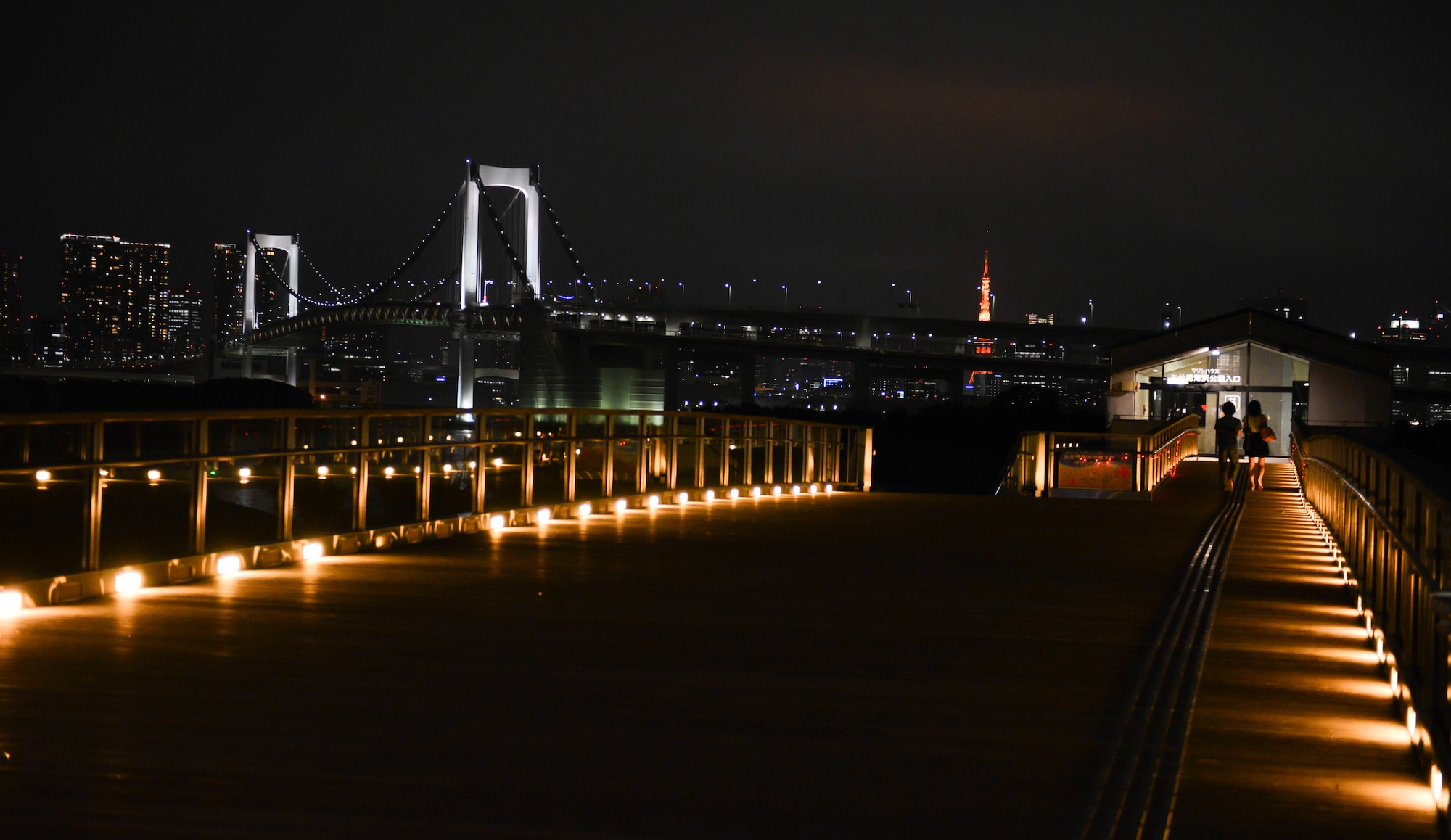 The Rainbow Bridge connects the Odaiba district to the rest of Tokyo and is an iconic symbol of Tokyo Bay.  The bridge is particularly beautiful when lit up at night and a must-see on any trip to Odaiba.  (U.S. Air Force photo by Airman 1st Class Meagan Schutter/Released)