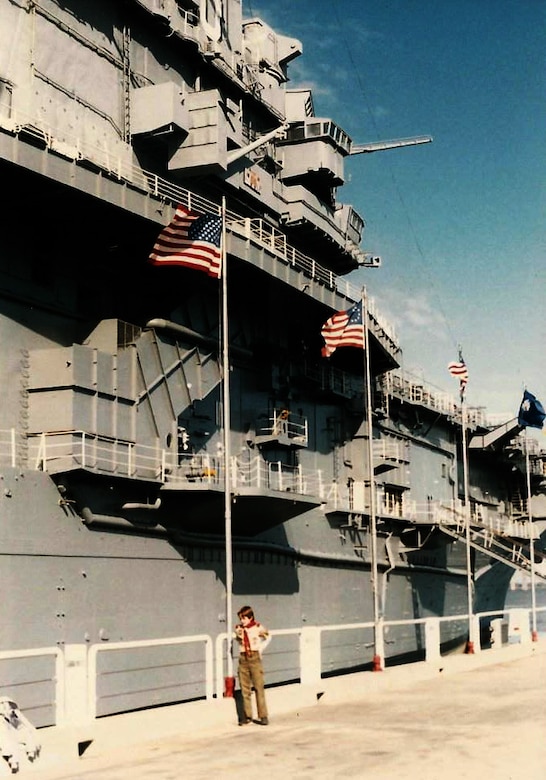 The Charleston District has nine Eagle Scouts in our approximately 250 employees. Each of these Eagle Scouts has a different story about their experience. Here, Lt. Col. John Litz stands on the USS Yorktown as a boy on a trip to visit the historic ship.