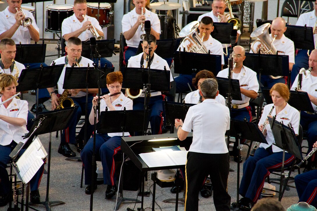 Maj. Michelle A. Rakers will lead the U.S. Marine Band in a Summer Fare Concert on the steps of the U.S. Capitol July 23 & 24 at 8 p.m. (U.S. Marine Corps photo by Gunnery Sgt. Amanda Simmons/released).