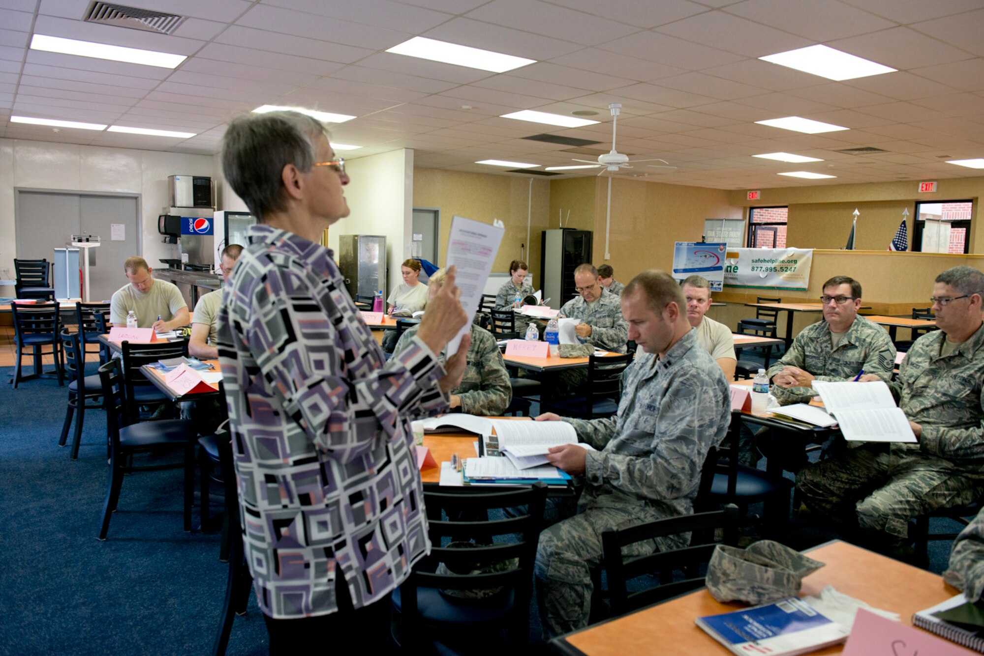 Christina Lundberg, from the West Virginia Small Business Development Center, instructs members from the 167th Airlift Wing on aspects of starting their own business during a two-day Boots to Business class that was held on base May21-22. Classes covered everything from developing a business plan to how to market a product or service. (Air National Guard photo by Master Sgt. Emily Beightol-Deyerle)
