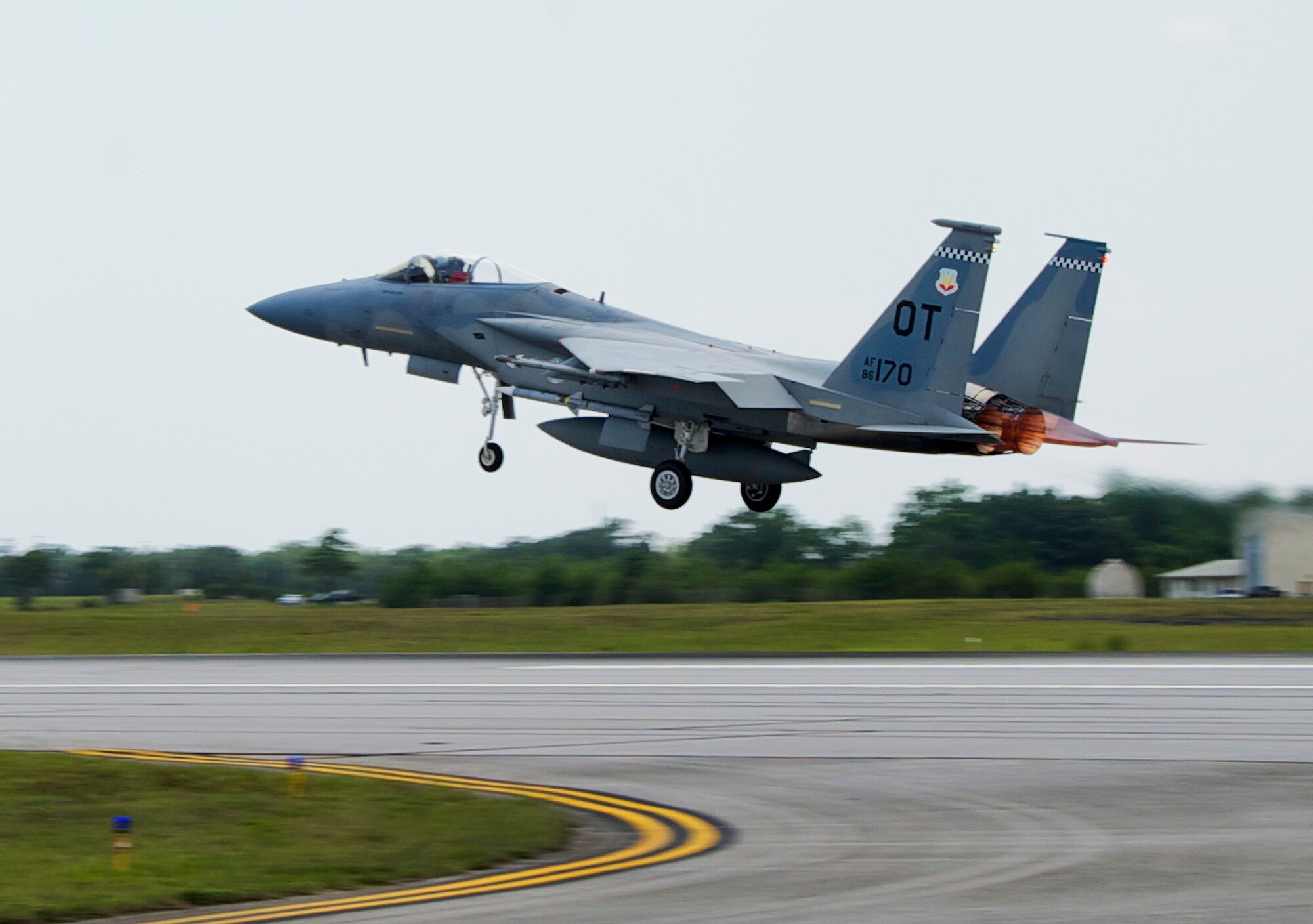 An 85th Test and Evaluation Squadron F-15 lifts off the runway at Eglin Air Force Base, Fla.  The 85th is responsible for conducting operational test and evaluation, tactics development and programs for F-15C, F-15E and F-16CM aircraft.  (U.S. Air Force photo/Ilka Cole)
