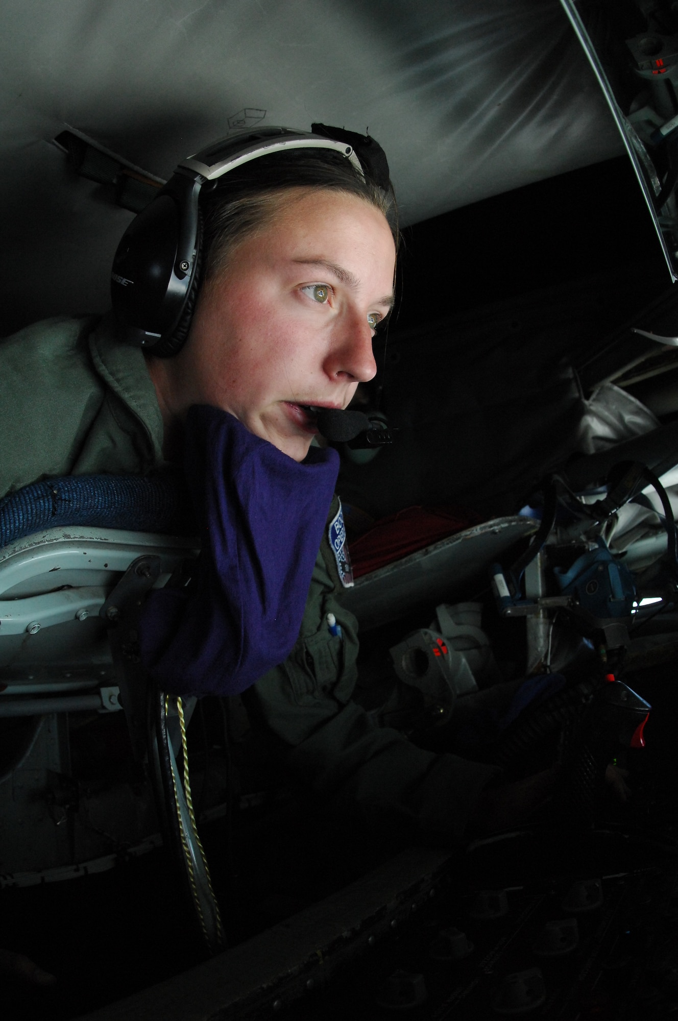 U.S. Air Force Airman 1st Class Danielle Repp, 351st Air Refueling Squadron boom operator from Spokane, Wash., refuels a German Tornado June 24, 2014, over Germany. During the refueling mission, Repp refueled eight German Tornados and offloaded 10,000 pounds of fuel. (U.S. Air Force photo/Senior Airman Micaiah Anthony/Released)