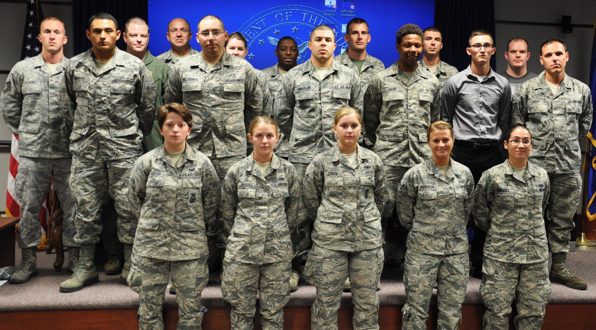 The 931st Air Refueling Group welcomed the following newcomers during the July unit training assembly, July 12, 2014.  First row, left to right: Airman Basic Jennifer Colston, Airmen 1st Class Sara Kilgore and Emily Gracia, Senior Airman Leslie Anderson and Tech. Sgt. Elizabeth Sarabia.  Second row, left to right: Airman Basic Jose Renteria, Staff Sgt. Gabriel Villalobos, Senior Airmen Steven Anderson, Justin Enlow and Zachary Wheeler, and Staff Sgt. Robert Lacey.  Third row, left to right: Tech. Sgt. Joseph Stang, Maj. Matt Plunkett, Tech. Sgt. Robert Vermillion, Senior Airman Madelyn Kirin, Tech. Sgts. Aaron Robinson and Jonathan Holle, Staff Sgt. David Thorstad and Senior Airman Jerrod Hayes.