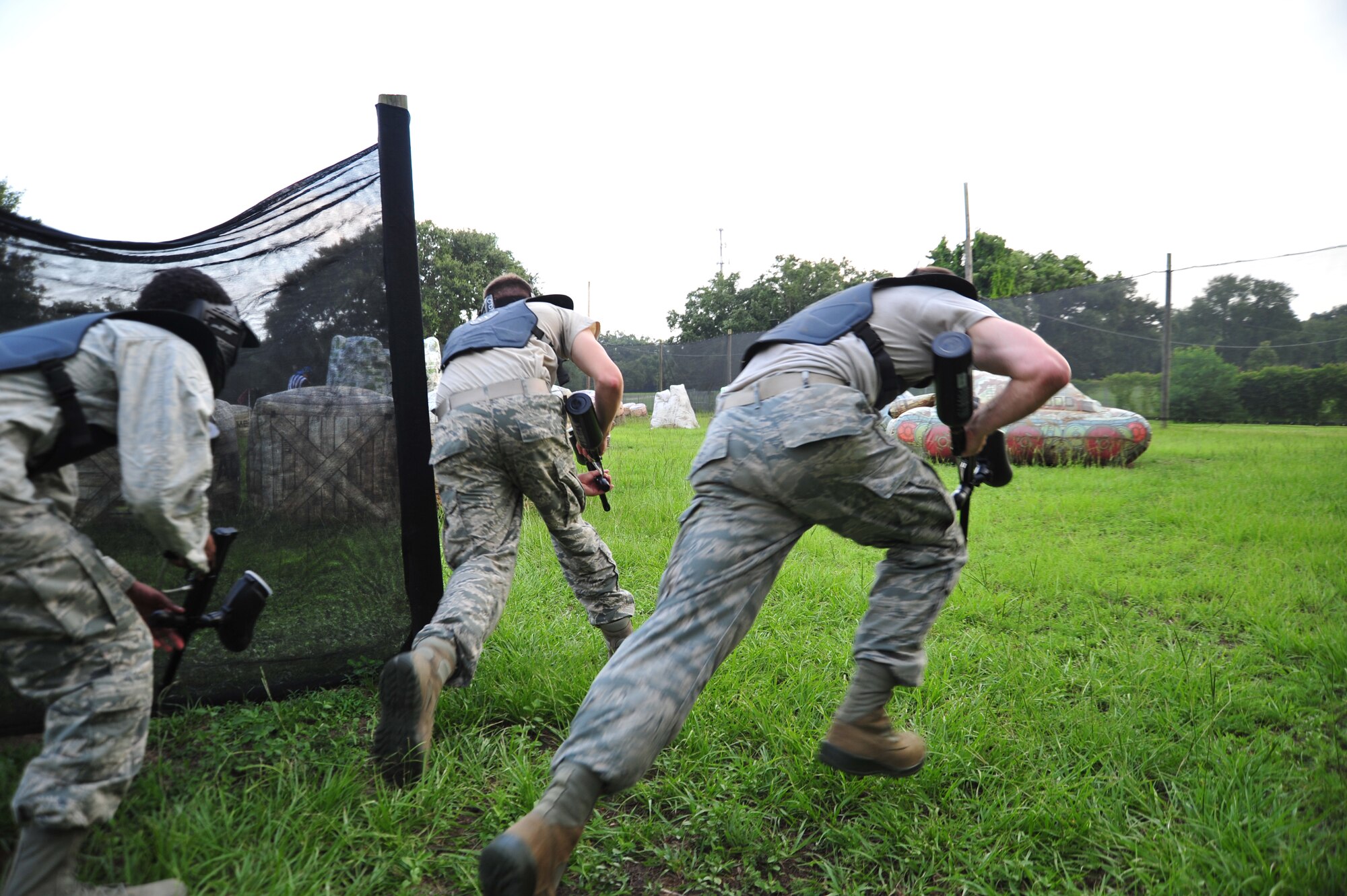 Members of the 403rd Wing participated in the first round of a paintball tournament hosted by the 403rd Wing Human Resources Development Council July 12 on the Keesler Air Force Base Dragon Paintball Field. Each round of the tournament will be held once a quarter. The 41st Aerial Port Squadron defeated the 403rd Security Forces Squadron to move on to the next round of play during the December Unit Training Assembly. (U.S. Air Force photo/Master Sgt. Brian Lamar)