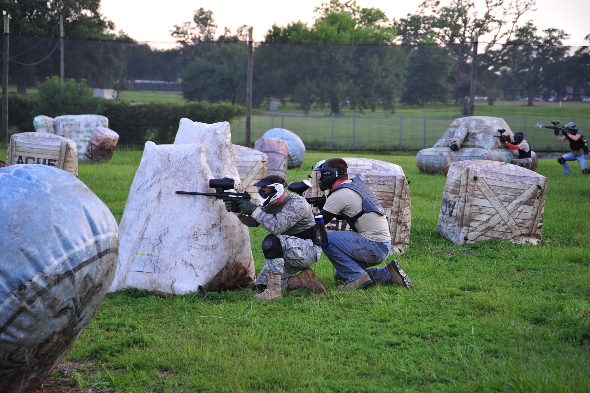 Members of the 403rd Wing participated in the first round of a paintball tournament hosted by the 403rd Wing Human Resources Development Council July 12 on the Keesler Air Force Base Dragon Paintball Field. Each round of the tournament will be held once a quarter. The 41st Aerial Port Squadron defeated the 403rd Security Forces Squadron to move on to the next round of play during the December Unit Training Assembly.