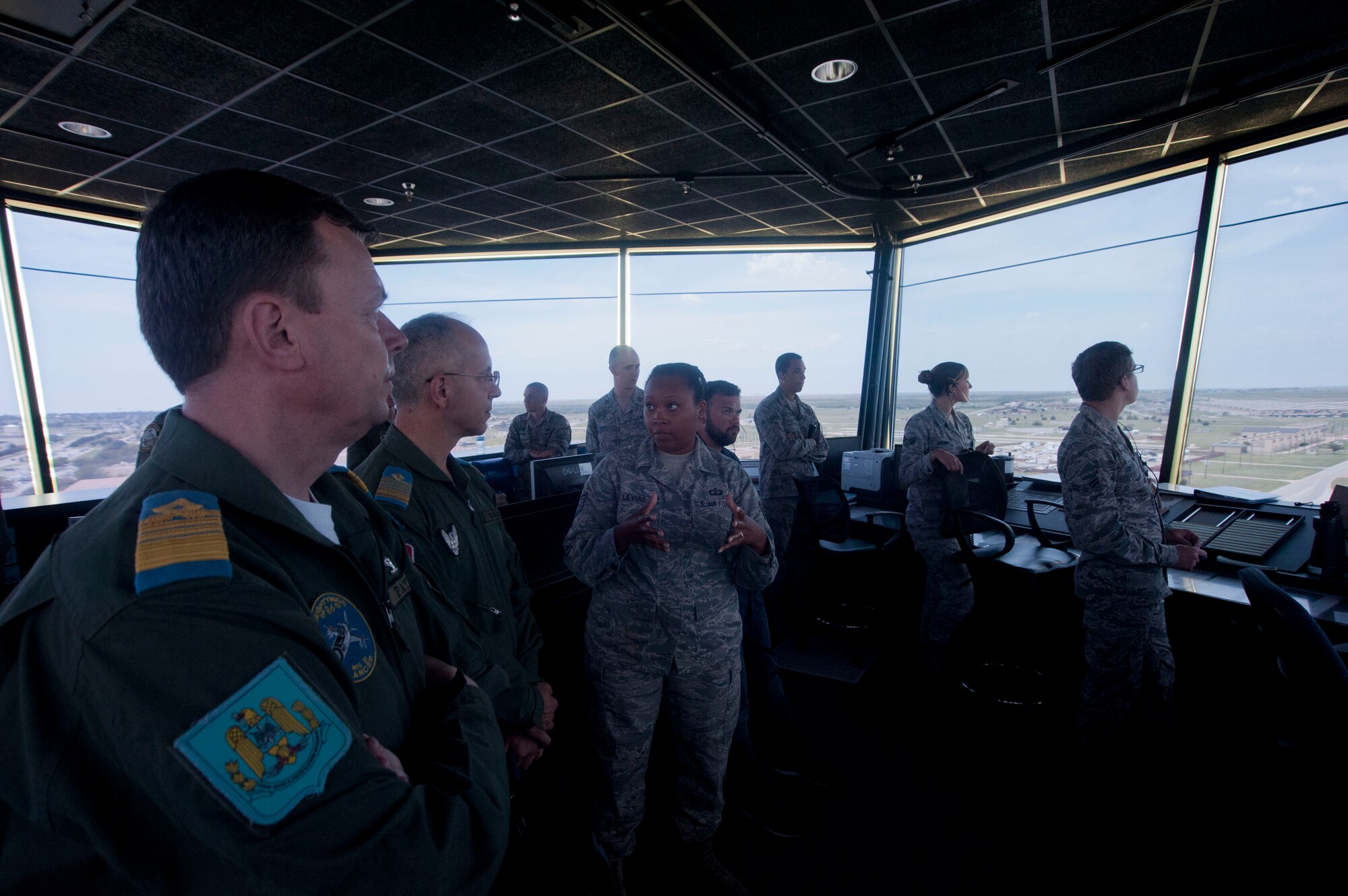 Members of the Romanian air force visited Sheppard Air Force Base, Texas, July 8, 2014, to gain knowledge of the Euro-NATO Joint Jet Pilot Training program. The visit was meant to establish international bonds and potential joint training ventures. (U.S. Air Force photos/Airman 1st Class Jelani Gibson)