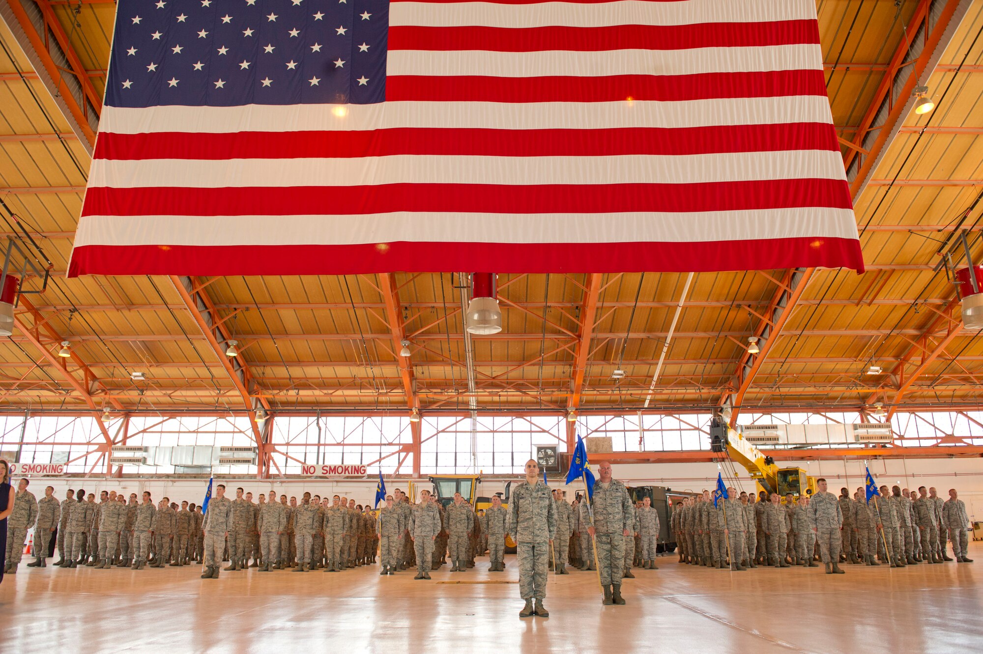 Airmen stand in formation during the during the 49th Mission Support Group change of command at Holloman Air Force Base, N.M., July 11. Colonel Robert G. Brown assumed command of the 49th MSG from Col. Kevin S. Bennett. The group is the home to the 49th Logistics Readiness Squadron, 49th Communications Squadron, 49th Contracting Squadron, 49th Security Forces Squadron, 49th Civil Engineer Squadron and the 49th Force Support Squadron. (U.S. Air Force photo by Staff Sgt. E’Lysia A. Wray/Released)