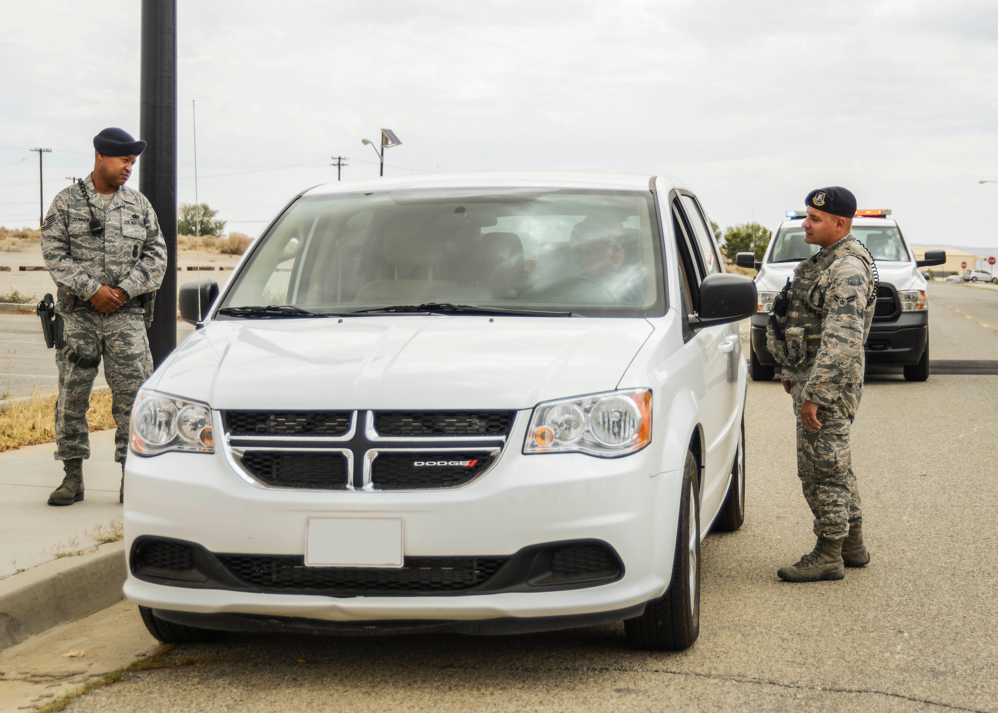 412th Security Forces Squadron defenders pull over a vehicle for speeding. (U.S. Air Force photo by Rebecca Amber) 