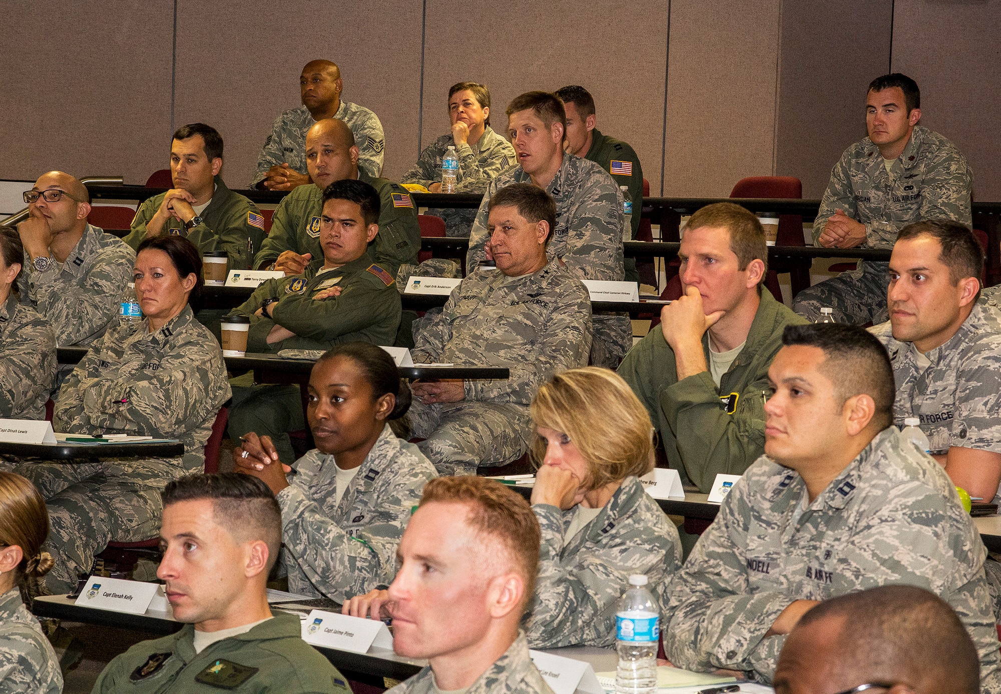 Junior Air Force Reserve officers listen to a variety of key senior leaders at the Air Force Reserve Command Junior Officer Leadership Development course sponsored by the 315th Airlift Wing at Joint Base Charleston, South Carolina last weekend. The 315th Airlift Wing hosted a group of nearly 50 up-and-coming junior officers at The Citadel military college. (U.S. Air Force photo / Michael Dukes) 
