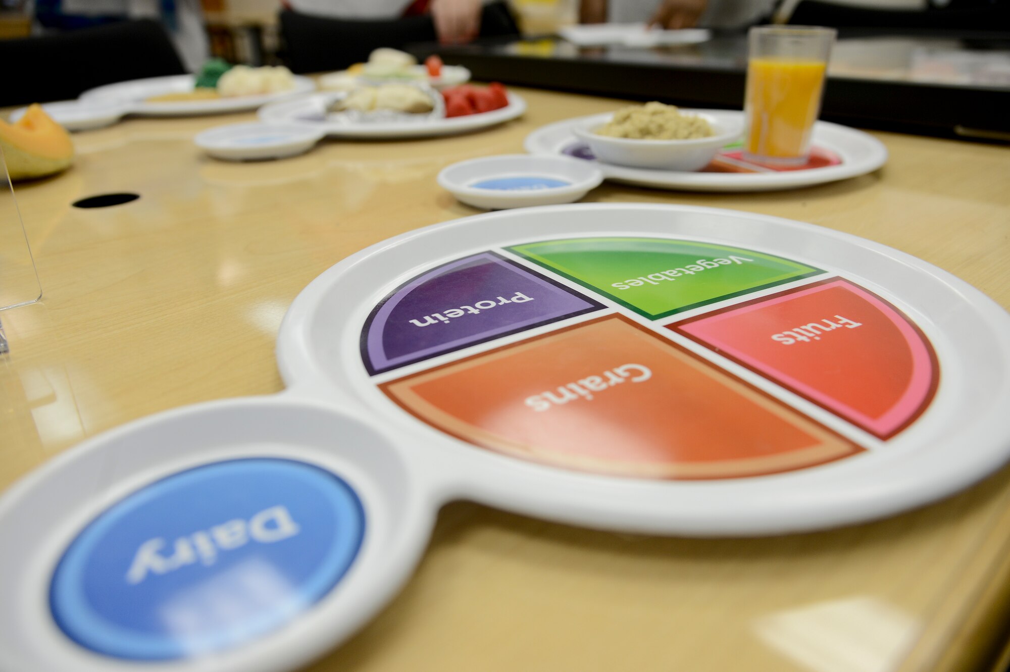 During a Better Body, Better Life class Susan Haley, 6th Areospace Medicine Squadron health promotion dietitian, uses a food plate to explain how to eat healthy July 10, 2014 at MacDill Air Force Base, Fla. The food plate illustrates portion sizes for each food group during a meal. (U.S. Air Force photo by Senior Airman Jenay Randolph/Released)