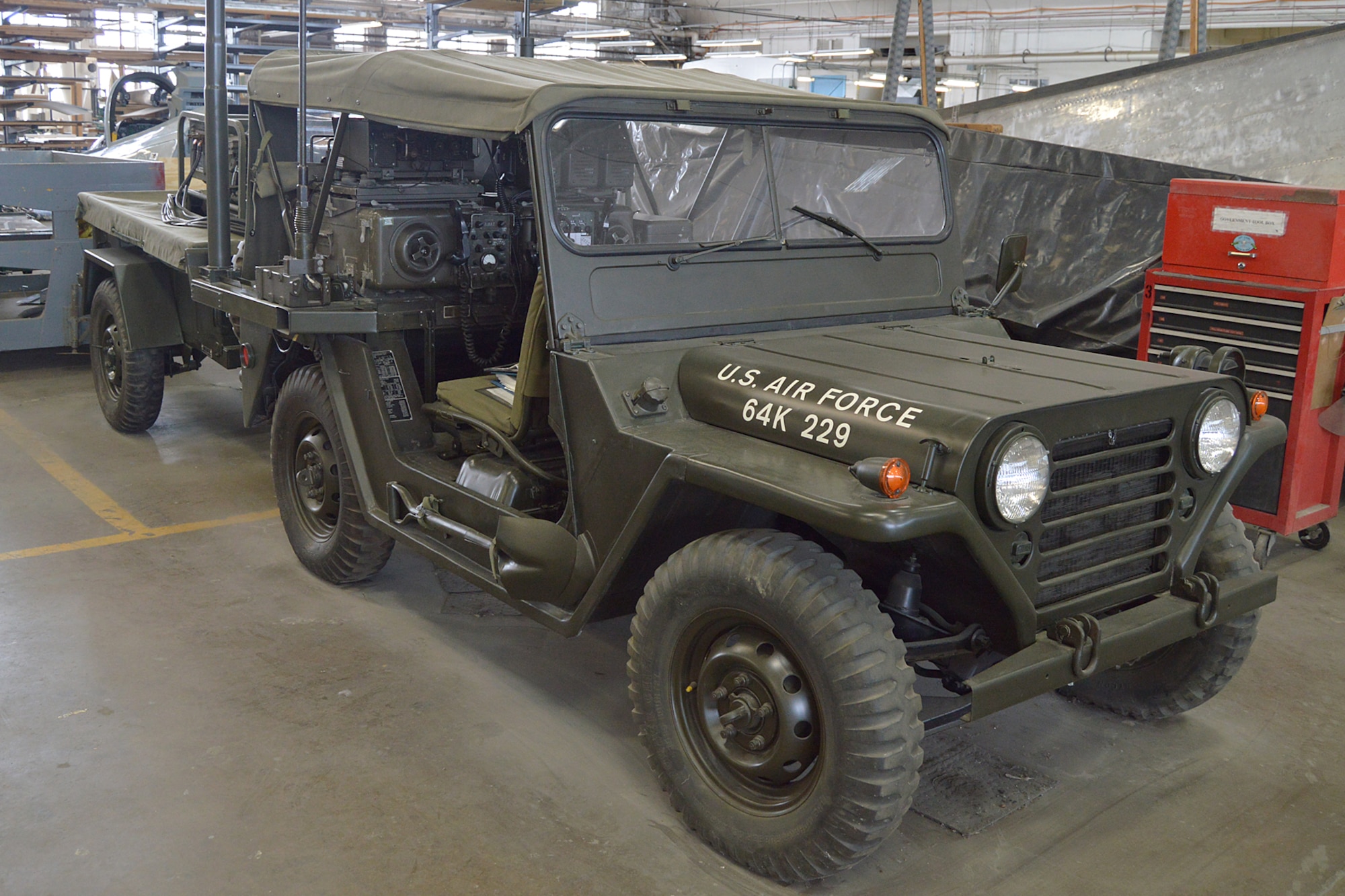 DAYTON, Ohio  -- Volunteers have nearly completed restoration work on the M151 Jeep. This vehicle was modified into a Forward Air Control (FAC) Jeep, which communicated with FAC aircraft to aid troops on the ground during the Southeast Asia War. (U.S. Air Force photo by Ken LaRock)