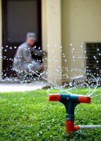 To combat wasted water usage, a base energy conservation memorandum signed by Col. Craig Wills, 39th ABW commander, on June 3, 2014, prohibits the watering of lawns between 10 a.m. and 3 p.m. Residents are responsible for how their gardeners work and whether they implement base rules for watering hours. (U.S. Air Force photo by Staff Sgt. Veronica Pierce)