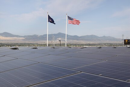 The Utah National Guard’s energy-creation program includes solar and wind power. On the roof of the Guard’s headquarters building in Draper are more than 1,400 new solar panels that will be switched on at the ceremony July 16, 2014.
 
