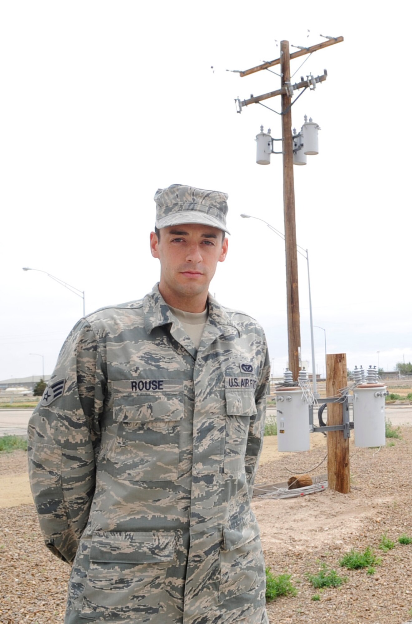 Senior Airman Eric Rouse, 366th Civil Engineer Squadron electronic systems journeyman, poses for a photograph on Mountain Home Air Force Base, Idaho, June 27, 2014. Rouse was recently selected to join the ranks of the Air Force's premier performing arts group, Tops In Blue. (U.S. Air Force photo by Senior Airman Caitlin Guinazu/RELEASED)