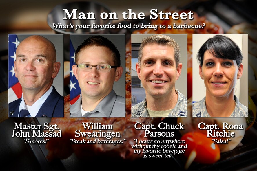 Check out this week's Man on the Street highlighting Fairchild Airmen and their love for summer barbecues at Fairchild Air Force Base, Washington, July 18, 2014. (U.S. Air Force graphic by Staff Sgt. Benjamin W. Stratton/Released)