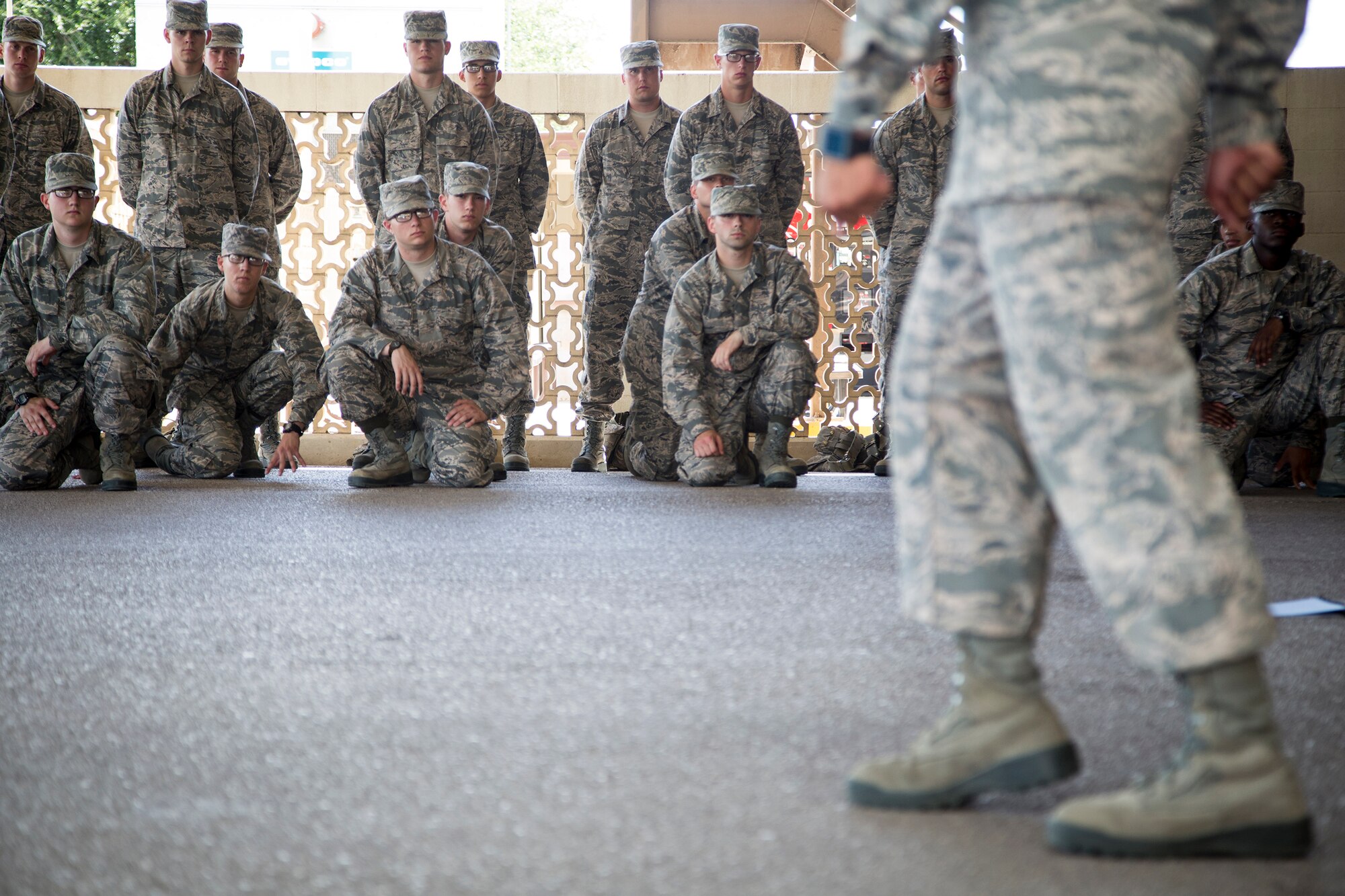 Trainees in the 331st TRS focus on the lesson being taught by Academy 2nd Class Calvin Llarena. (U.S. Air Force photo/Joshua Rodriguez)