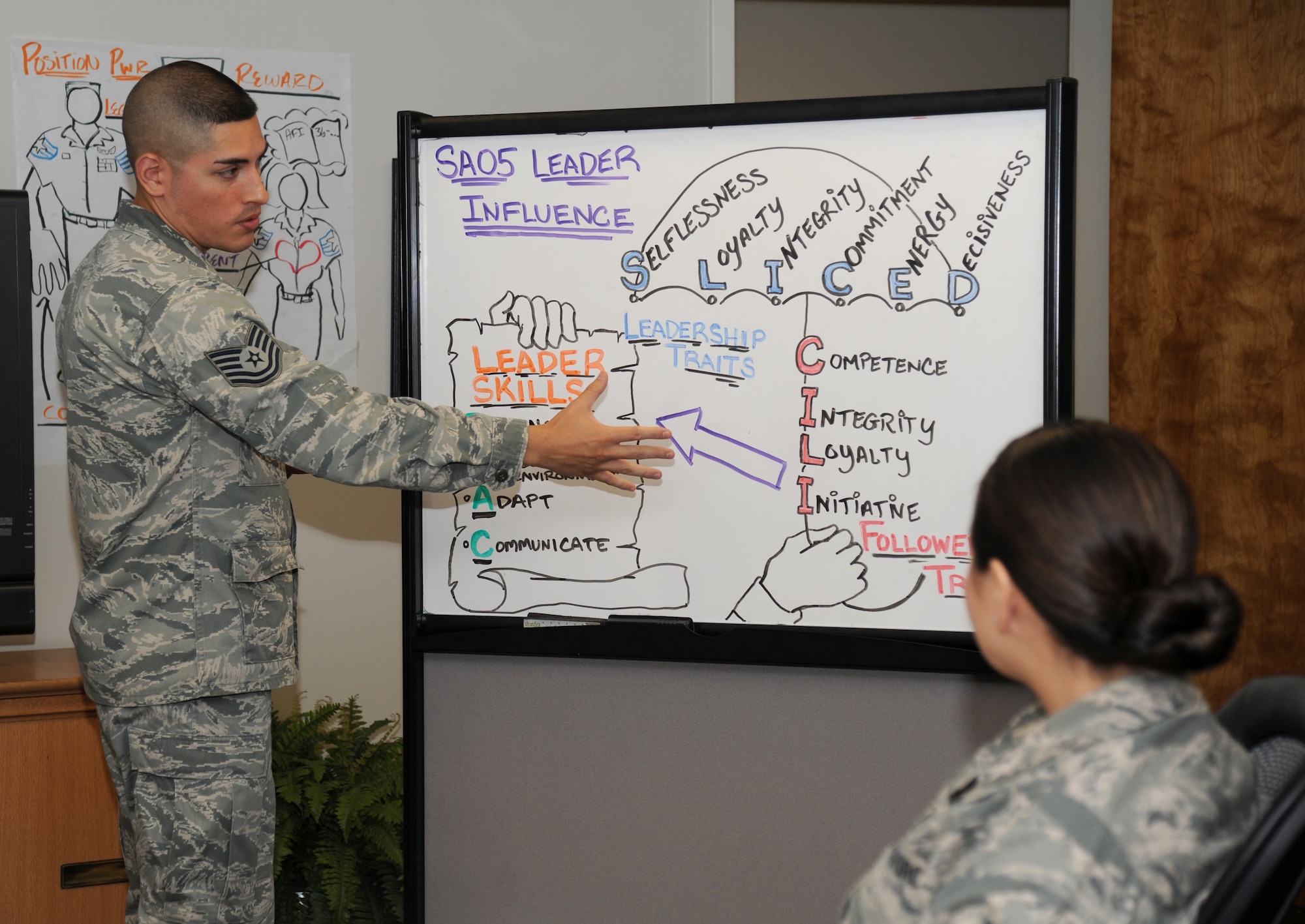 Tech. Sgt. Alberto Trujillo, 81st Force Support Squadron Airman Leadership School instructor, reviews lesson plans with fellow instructors July 15, 2014, at the ALS building, Keesler Air Force Base, Miss.  Trujillo entered the Air Force as a cyber transport specialist and has been an instructor at the Airman Leadership School for four years, where he currently teaches leadership skills to Airmen.  (U.S. Air Force photo by Kemberly Groue)