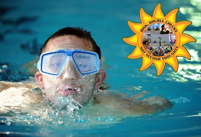 Airmen are reminded to take all precautionary swimming safety steps prior to jumping in the pool, lake or ocean this summer. According to the National Safety Council, preparation is important for all sporting activities, but especially for swimming since drowning accounts for approximately 3,500 deaths every year. Airmen should also refrain from swimming intoxicated as alcohol can affect judgment and body temperature, impairing one’s ability to swim. Children must also be closely monitored around the water, because one in five drowning victims are children 14 years old and younger. (U.S. Air Force photo by Staff Sgt. Siuta B. Ika)