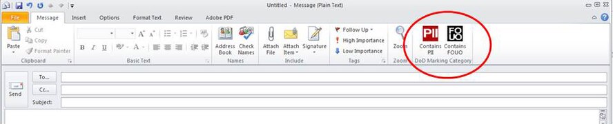 New buttons will show up on Outlook e-mails as part of the new Digital Signature Enforcement Tool roll out. DSET helps users protect personally identifiable information by flagging possible PII in e-mails and attachments. (U.S. Air Force graphic)