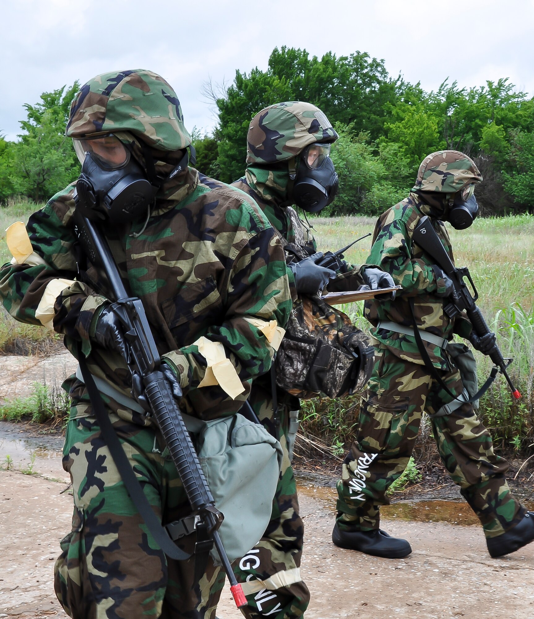 Members of the 507th Air Refueling Wing demonstrate the ability to survive under hostile conditions during the June Unit Training Assembly here.  More than 70 members took part in the yearly exercise.  (U.S. Air Force photo/Staff Sgt. Lauren Gleason)