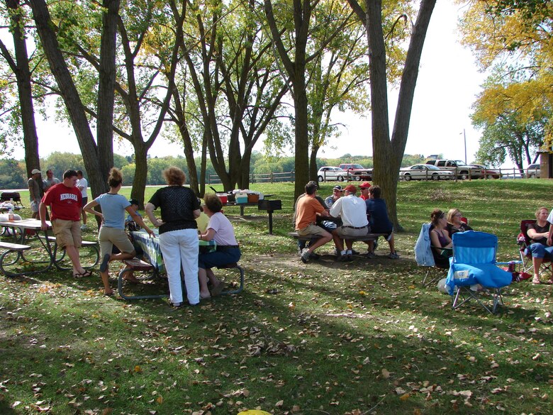 A group picnics at the Training Dike Recreation area at Gavins Point Project