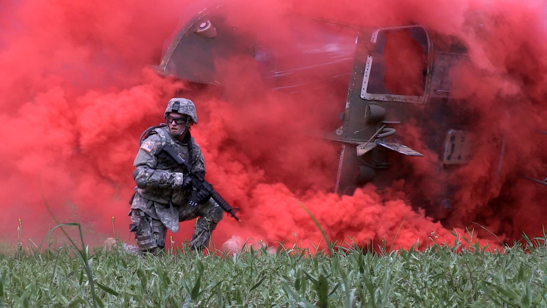 One of the competitors in the Army National Guard's Best Warrior contest in Arkansas, July 14, 2014.