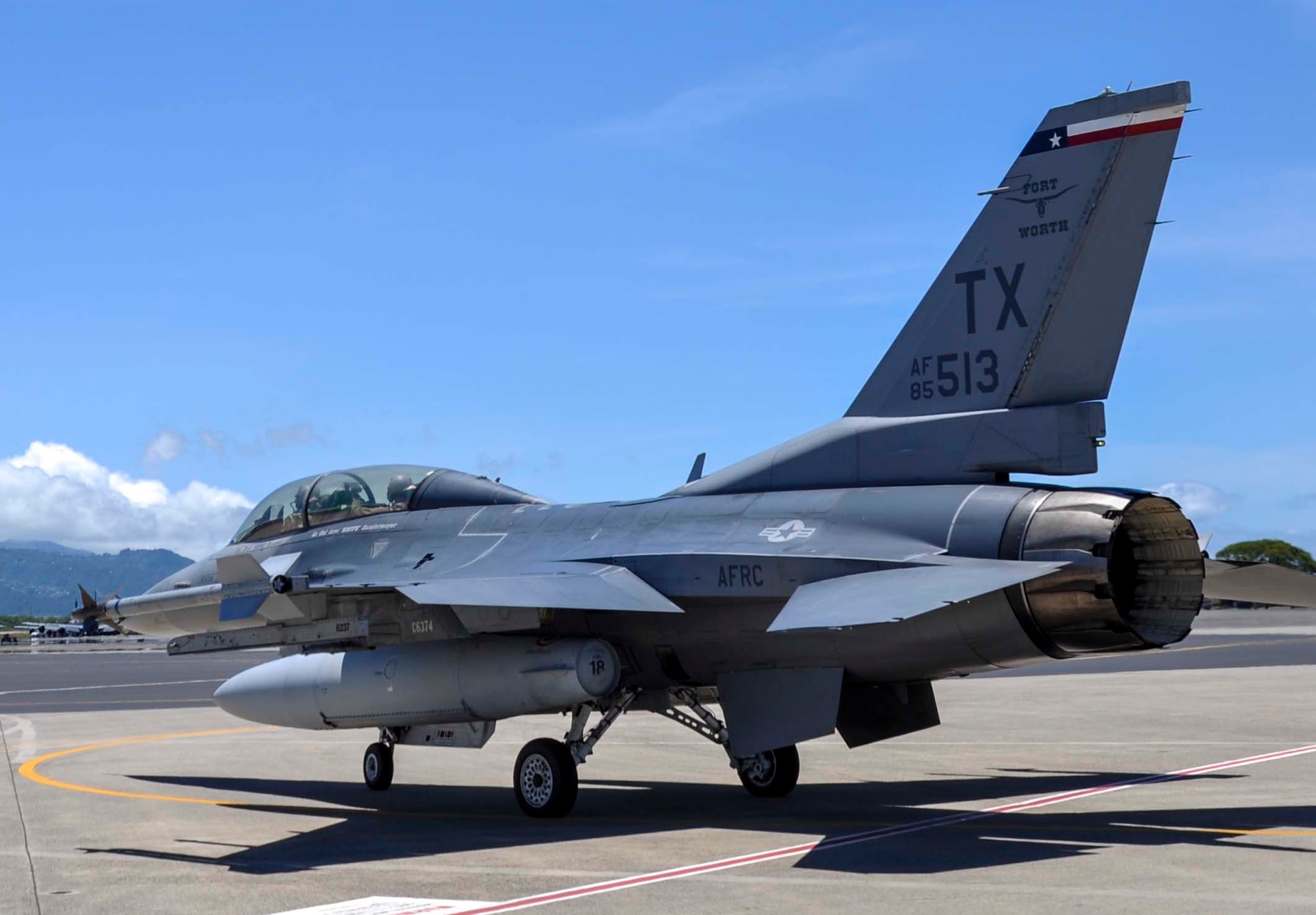 An F-16C Fighting Falcon from the 457th Fighter Squadron at Naval Air Station Fort Worth Joint Reserve Base Carswell Field, Texas, taxis on the flightline at Joint Base Pearl Harbor-Hickam, Hawaii, in preparation for a training mission in support of Rim of the Pacific 2014 July 15, 2014. Twenty-two nations, more than 40 ships and submarines, more than 200 aircraft and 25,000 personnel are participating in RIMPAC exercise from June 26 to Aug. 1, in and around the Hawaiian Islands. The world's largest international maritime exercise, RIMPAC provides a unique training opportunity that helps participants foster and sustain the cooperative relationships that are critical to ensuring the safety of sea lanes and security on the world's oceans. (U.S. Air Force photo by Tech. Sgt. Mario Dorado)