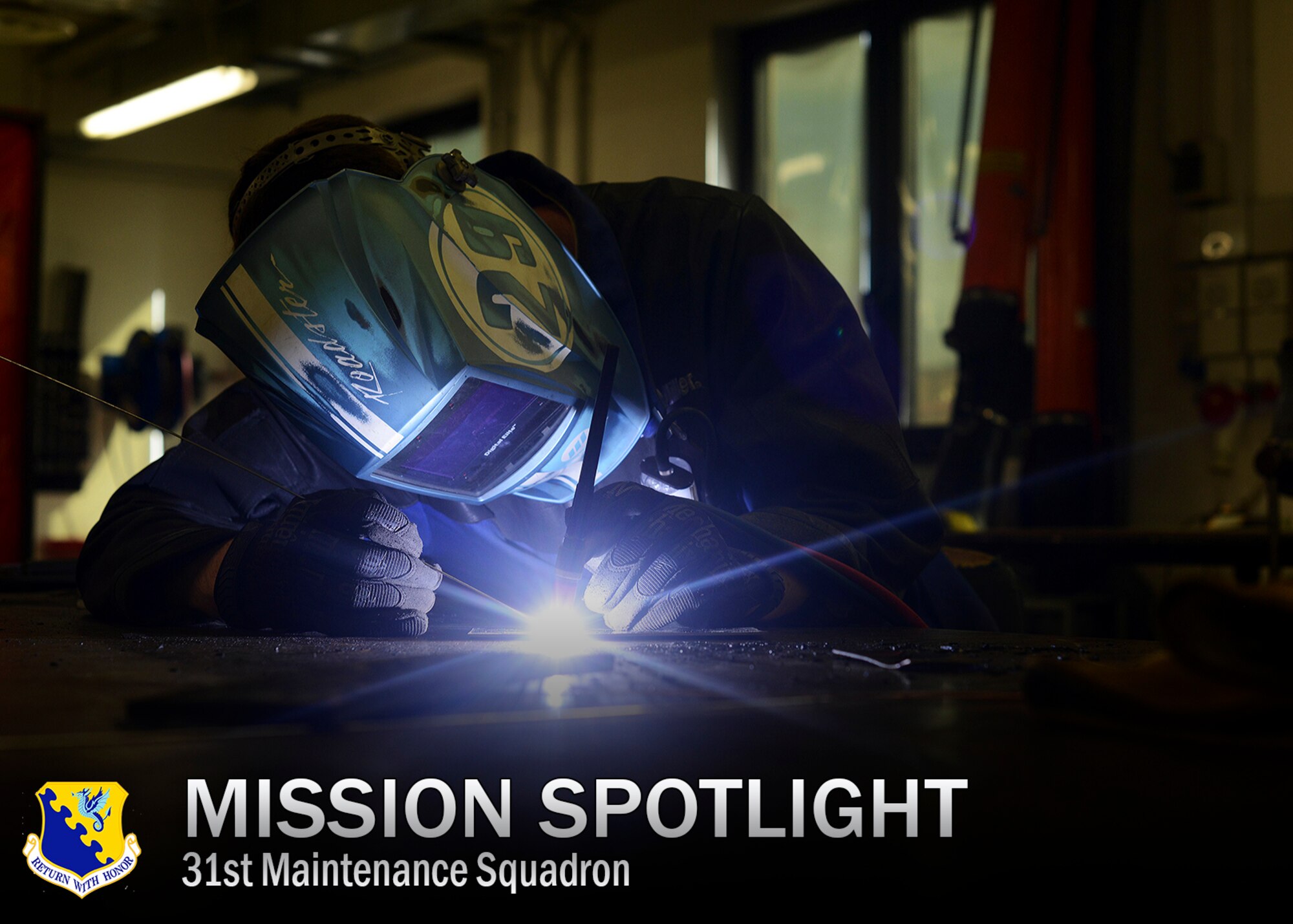Airman 1st Class Daniel Gregory, 31st Maintenance Squadron metals technology journeyman, welds metal together, July 9, 2014, at Aviano Air Base, Italy. Fabrication flight is responsible for fashioning tools, aircraft components and other support systems tailored to the F-16 Fighting Falcon. (U.S. Air Force photo/Airman 1st Class Deana Heitzman)   