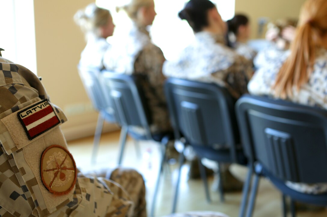 Latvian Armed Forces members, male and female, from a broad-spectrum of military occupational specialties attended an Introduction to Female Engagement Team Concepts, presented by U.S. Marines in Adazi Military Base, Latvia, June 17-19. The experiences, lessons, and knowledge shared will be taken into consideration as a first step for the Baltic partner to further evaluate the capability for use within their own military.