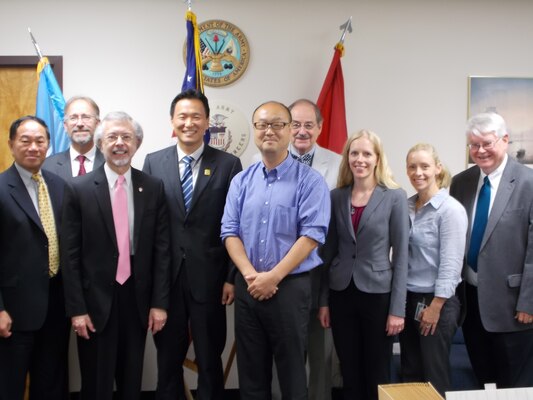 Participants in the IWR-Korean discussion included (l-r) Mr Jim Ligh (POD), Dr Will Logan, Mr Bob Pietrowsky,  Mr Sang-heon Lee (Korean Embassy), Mr Sang-heon Lee (World Bank), Dr Jerry Delli Priscoli, Dr Michelle Haynes, Ms Marriah Abellera, and Mr Charley Chesnutt.