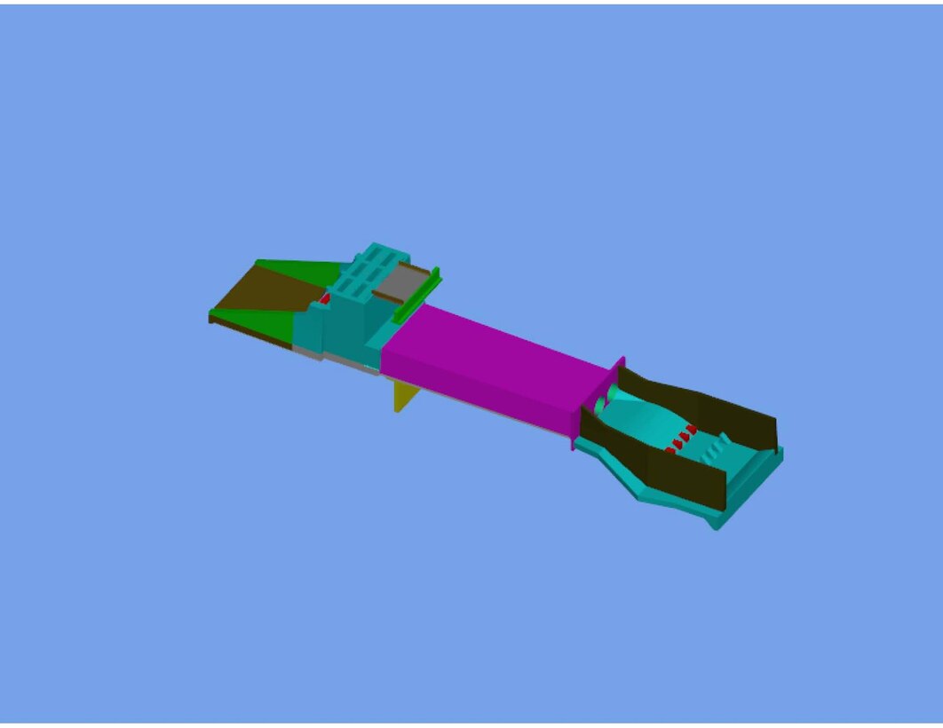 This is an image taken from a 3D Model of the Addicks and Barker Water Outlet. This model was designed by Adam Smith, a civil engineer from the Southwest Division Dam Production Safety Center at the Tulsa District based upon photographs, site visits and drawings.