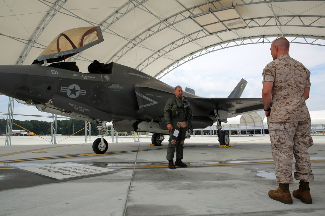 The first F-35B Lightning II Joint Strike Fighter assigned to Marine Fighter Attack Training Squadron 501 arrived at Marine Corps Air Station Beaufort, July 17. The aircraft is the first to join VMFAT-501 at MCAS Beaufort since relocating from Eglin Air Force Base, Fla. last week.The F-35B Lightning II Joint Strike Fighter will replace the Marine Corps' aging legacy tactical fleet. In addition to replacing the F/A-18A-D Hornet, the Marine Corps will replace the AV-8B Harrier and EA-6B Prowler. The integration of the F-35B Lightning II Joint Strike Fighter into the Marine Corps' arsenal provides the dominant, multi-role, fifth-generation capabilities needed across the full spectrum of combat operations to deter potential adversaries and enable future naval aviation power projection.